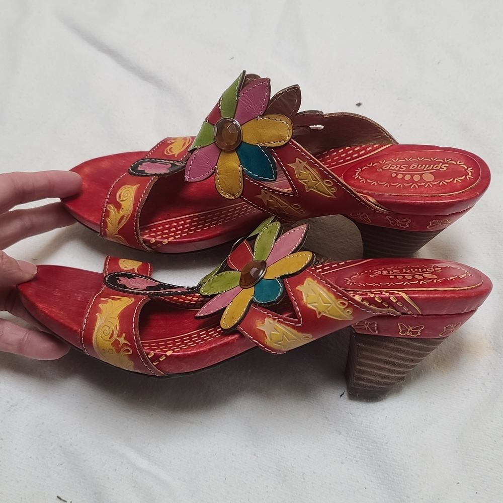 Spring Step Women's Red Floral Sandals, Low Heel, Size 40, Papaya - Picture 10 of 13